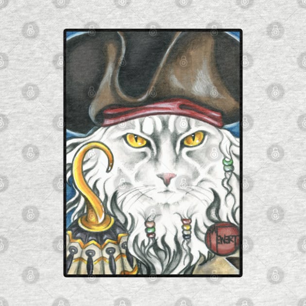 Pirate Cat with Hook - Black Outlined Version by Nat Ewert Art